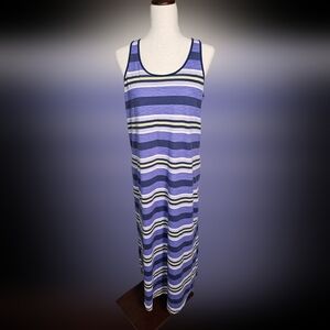 Gilligan & O'malley Striped Indigo Blue and White Racer Back Midi Maxi Dress Lg